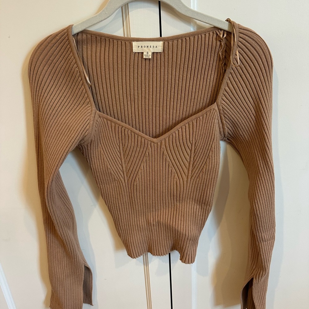 Promesa Tan Ribbed Knit Top